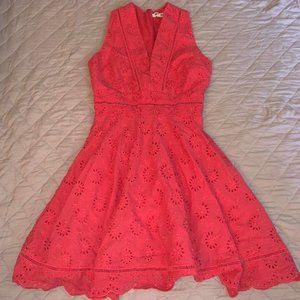 Steve Madden BB Dakota Eyelet V-Neck Fit and Flare Dress in Glow (Salmon Pink)